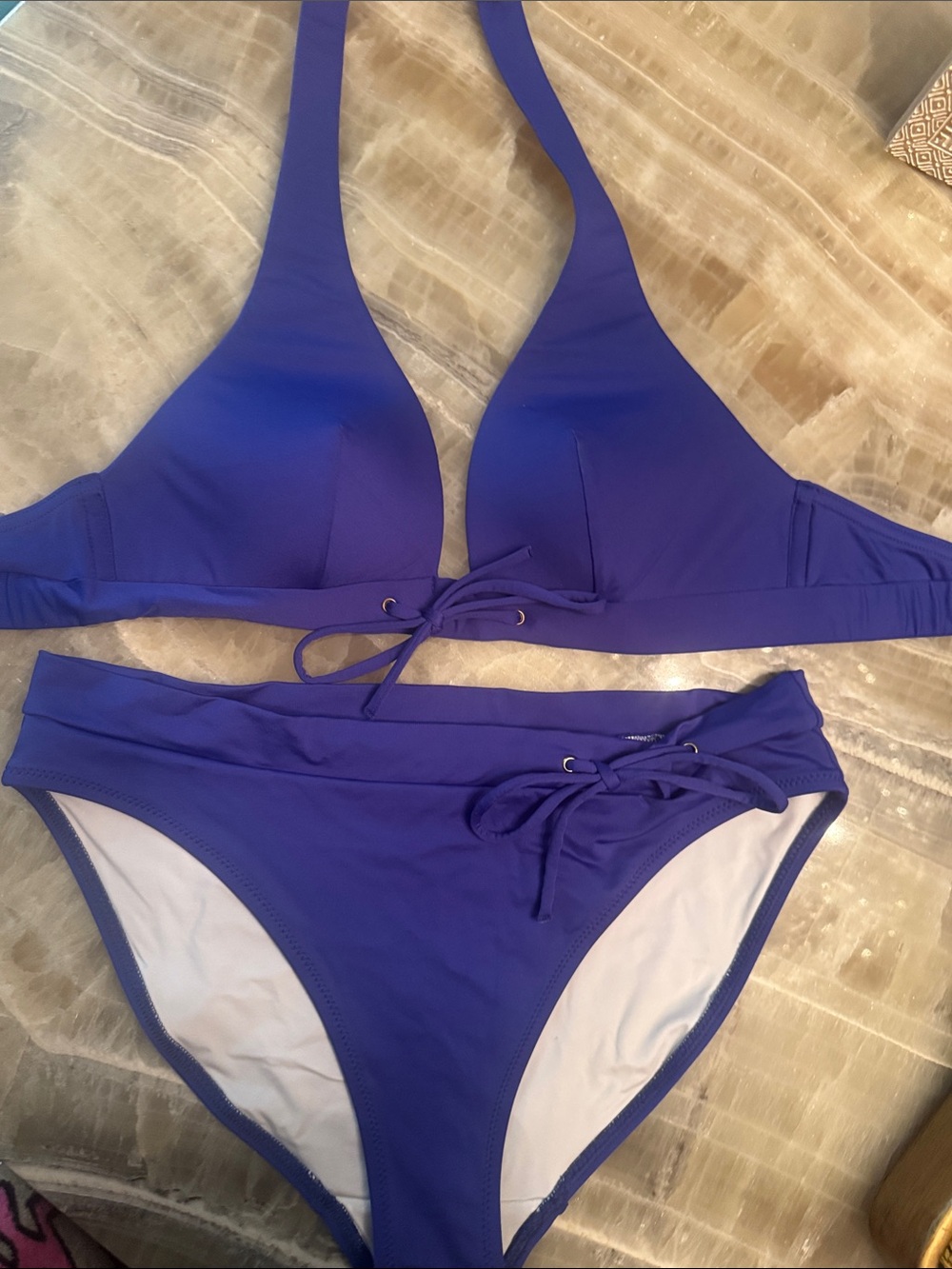 Holiday Time Purple Halter Bikini Set - Solid Violet Two-Piece